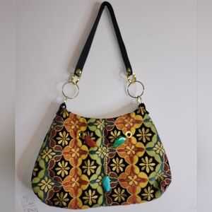 Vibrant Floral Shoulder Bag with Black Strap